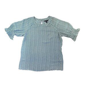 Women's Banana Republic Geometric Green Blouse w/ Puffy Sleeves